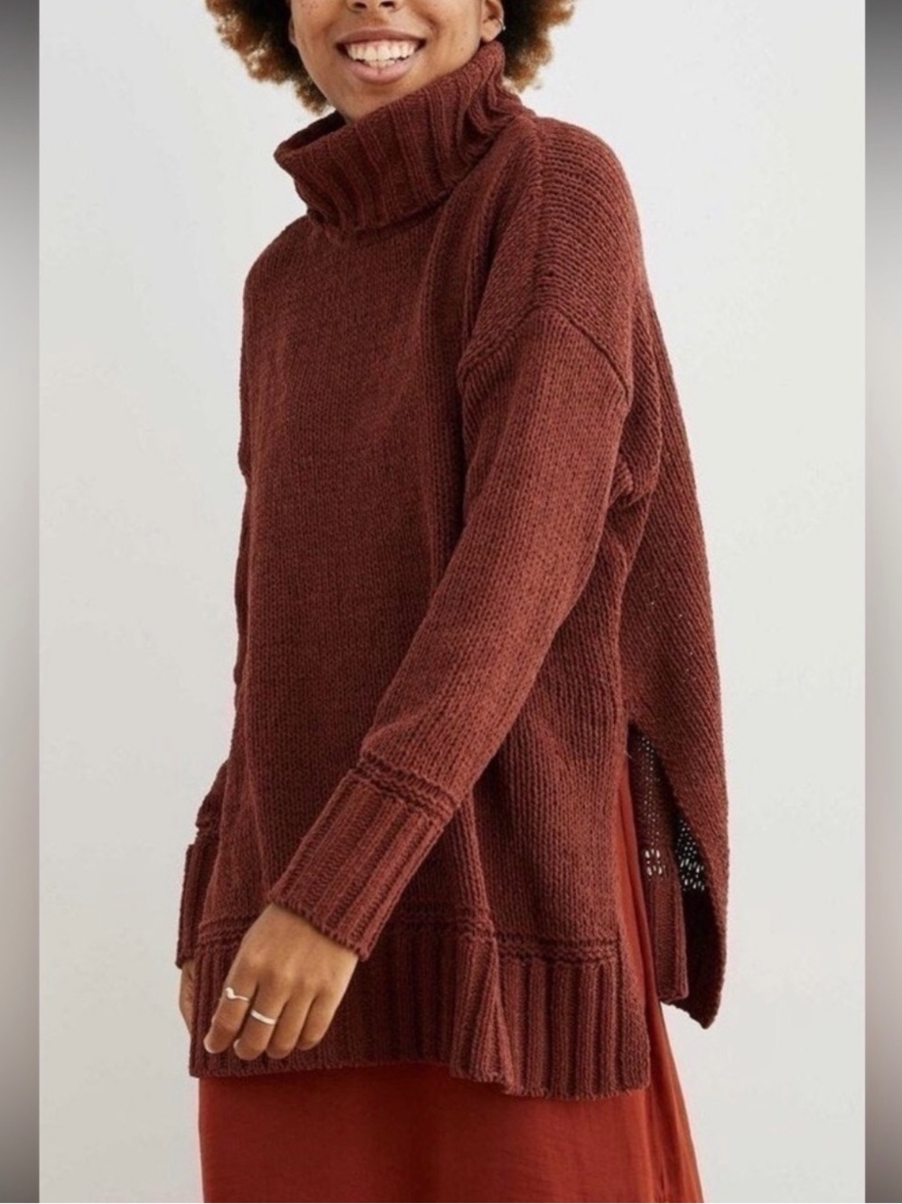Aerie Chenille Oversized Turtleneck Sweater - Large - Burgundy